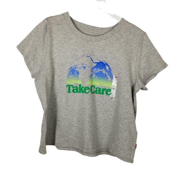 NEW LEVI'S 100% Cotton Crop Tee "Take Care" Earth Day T-Shirt Size XL - Picture 3 of 4